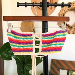 Rainbow Crochet Bandeau Bikini Top
